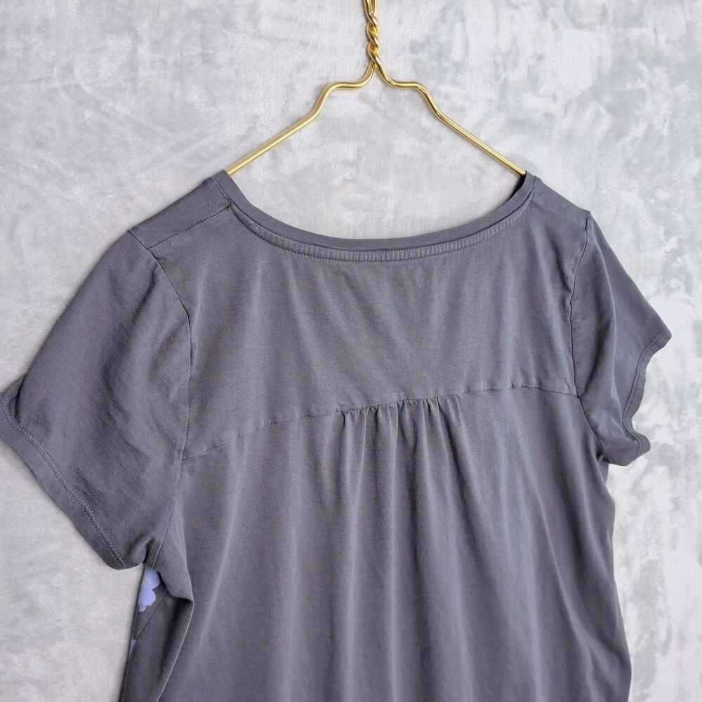 PUREJILL Gray Floral Graphic Print T-Shirt Size M Shirred-Back Elliptical Pima - Picture 6 of 8